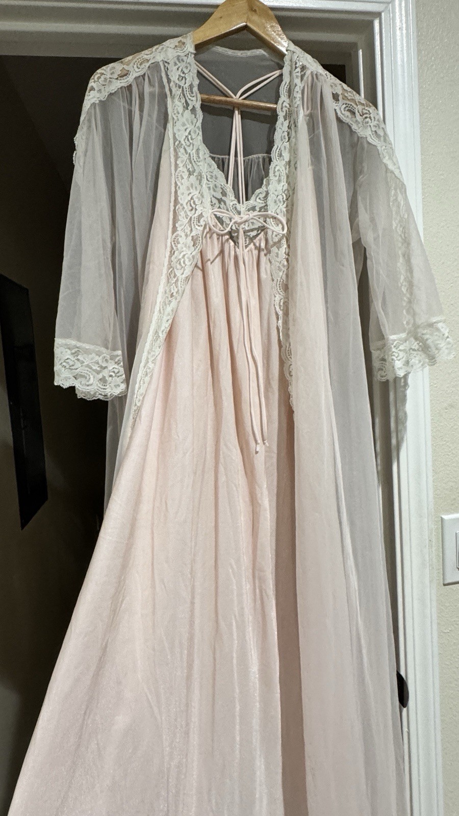 2PC Vintage L-XL 80s peignoir sheer Chiffon 100% Nylon Nightgown & Sheer Robe