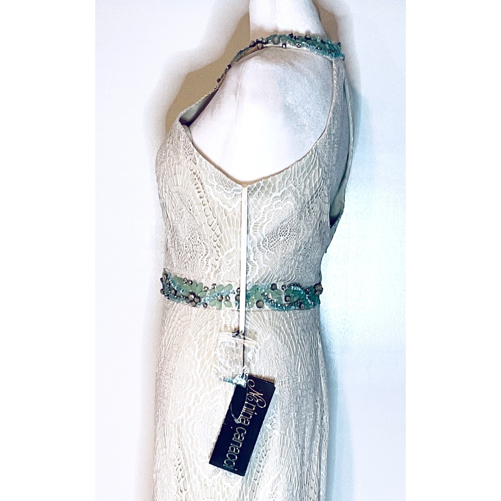 Vtg Nina Canacci 1230 Green Beaded Lace Halter Prom Formal Pageant Gown NWT 10
