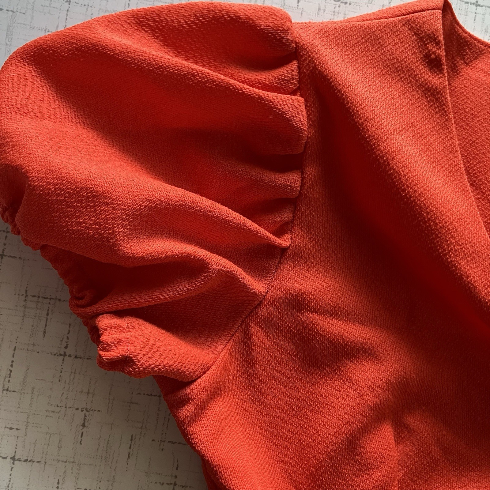 Vtg 60’s Short Red Dress Puff Sleeve Gathered Bodice Back Zipper sz s/m