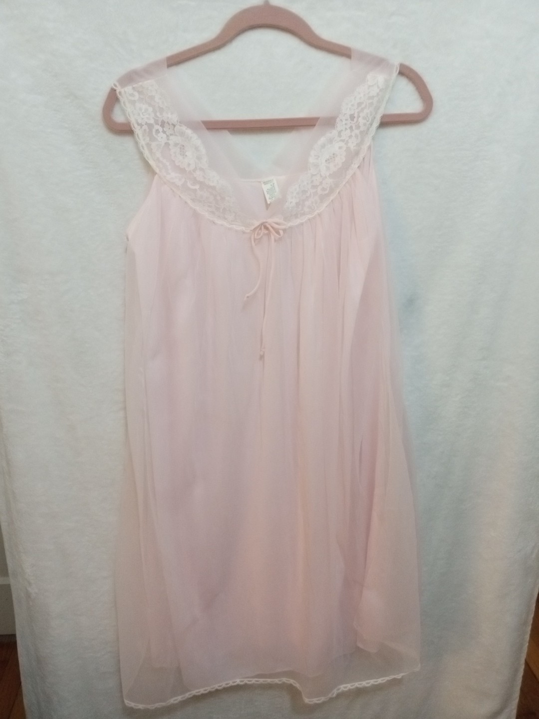 Vintage Ballet Pink Sheer Piegnoir Set Nightgown Robe Lace Trim Medium 1960s