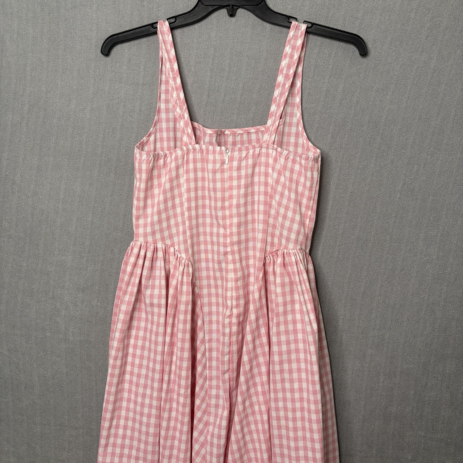 Vintage Handmade Women’s Cottage Prairie Dress Pink Gingham Plaid Country Bib M