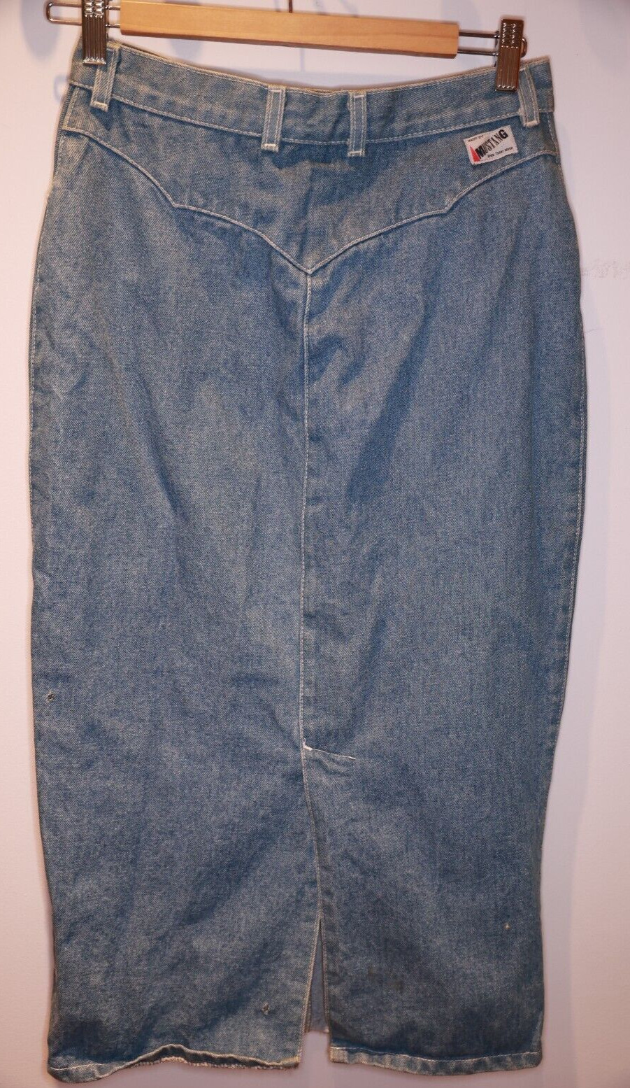 Vintage MUSTANG Midi Maxi Denim Skirt Approx 30 *** Attic Find With Holes Stains