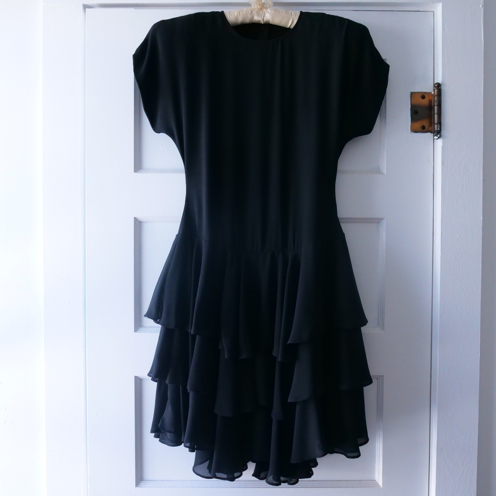 Great vintage 1990s Samantha Black dropped waist ruffle skirt black party dress