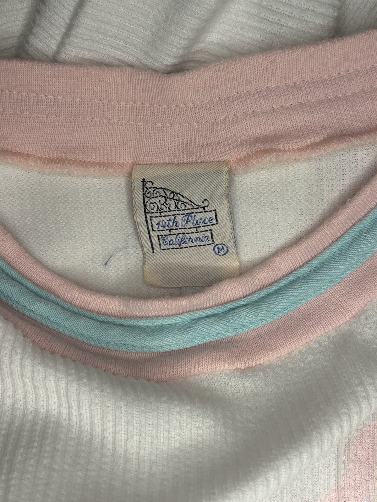 Vintage 80s Crewneck White Ribbed Sweater Pastel Blue Pink Yellow Glitter W’s M