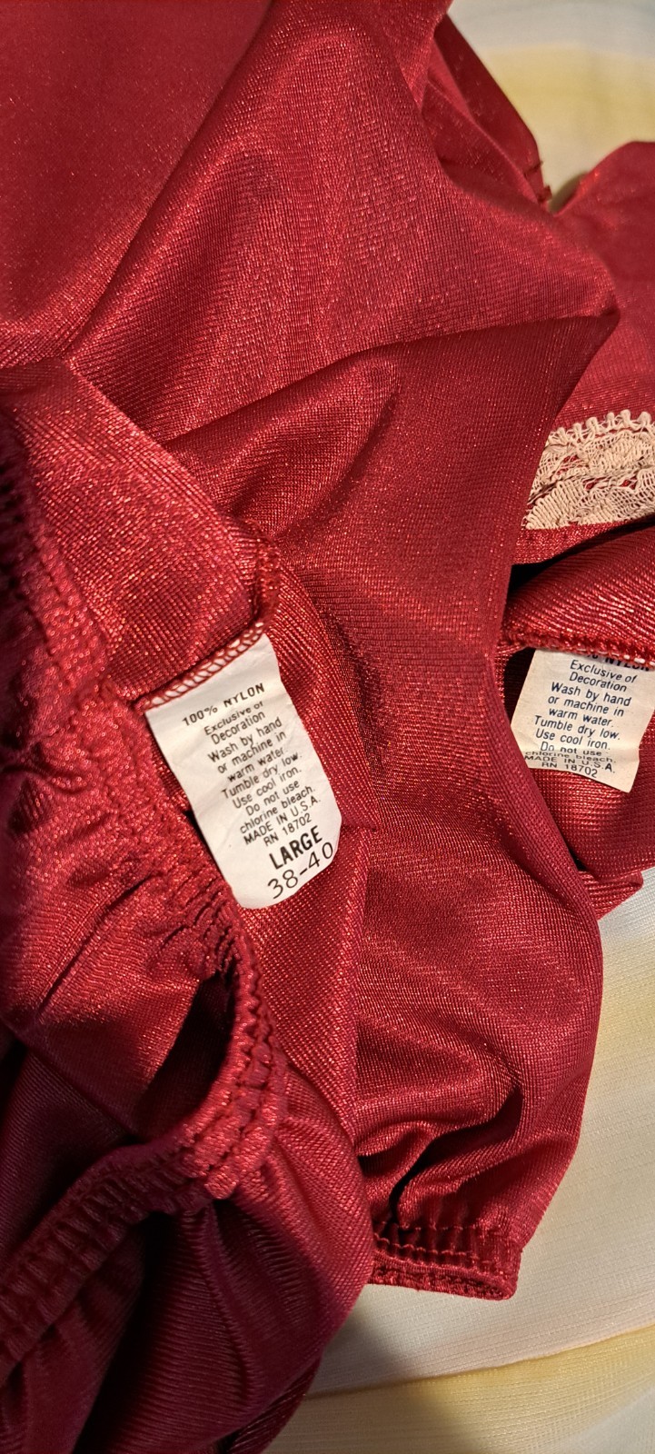 Maroon Wine Red Vtg Hostess Lounge Tunic Pajamas L Xl Beautiful Beige Lace Must