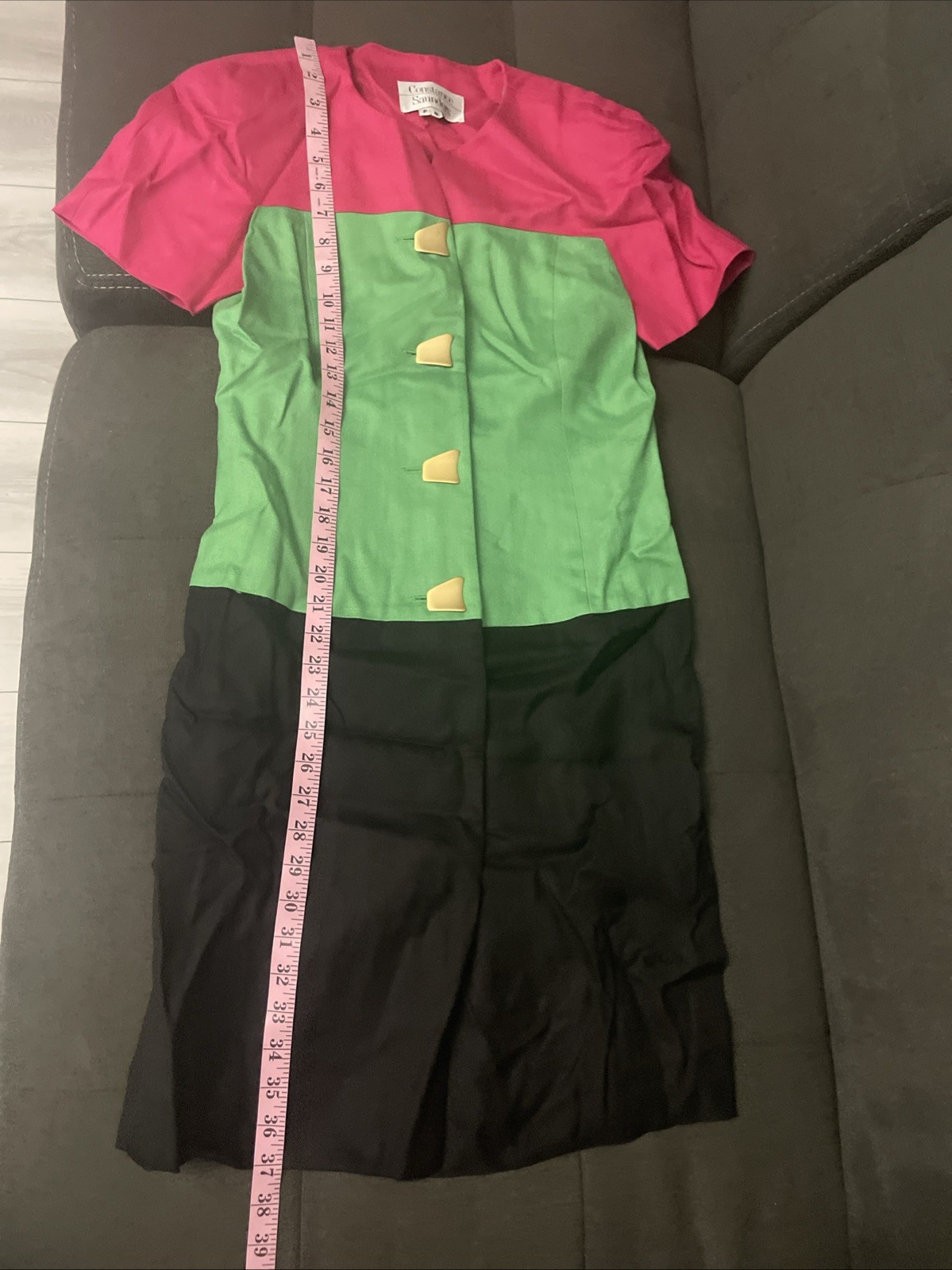 Vintage CONSTANCE SAUNDERS color block dress SZ P 8 Rare Buttons