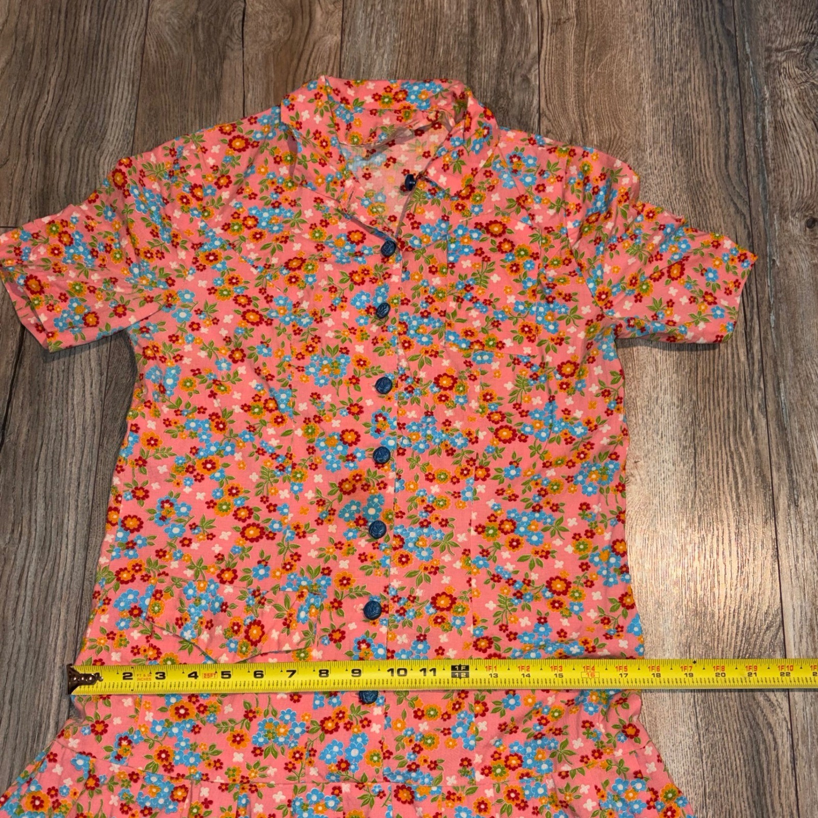 Vintage Nancy Frock Pink Floral Button Down Drop Waist Pleated Skirt Dress S