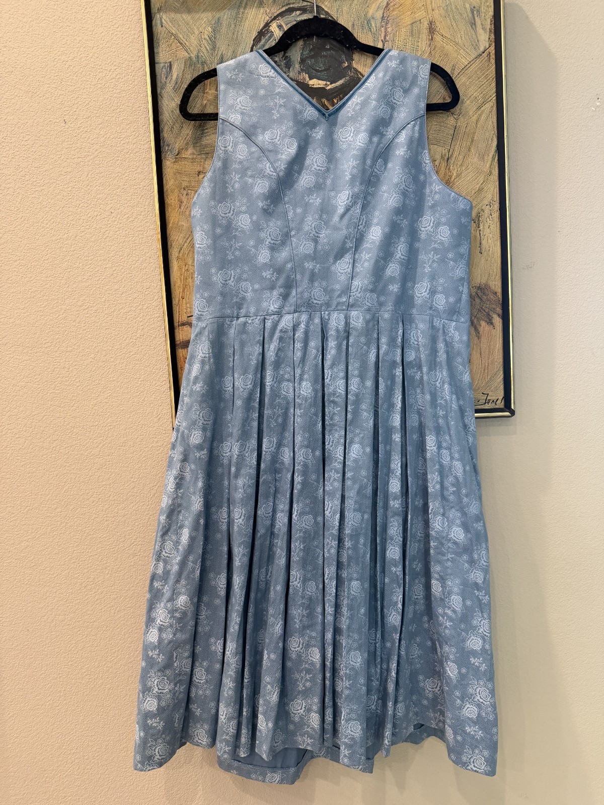 Vintage Angermaier Wenger Austrian Dirndl Dress Blue Floral Cotton Size 48