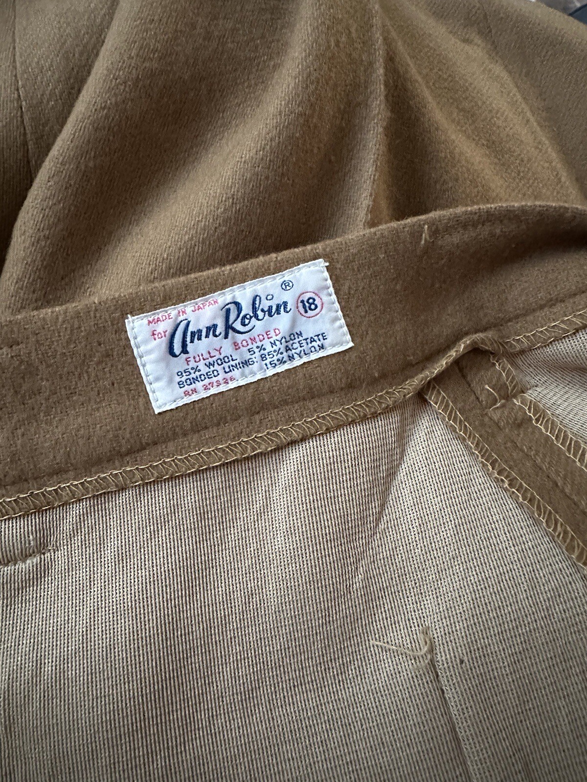 Vintage 60s 70s Ann Robin Bonded Wool Zipper Fly Tan Trousers Size 18 32″ Waist
