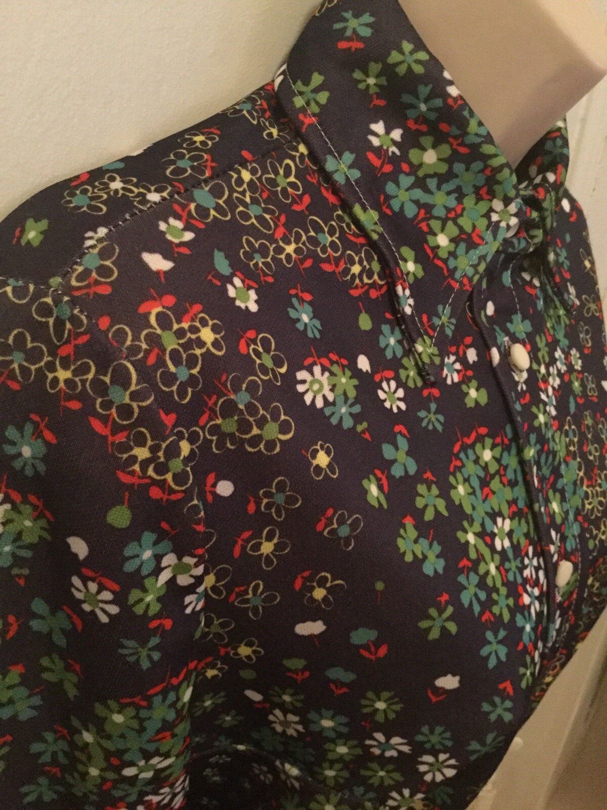1970s Purple red Green Floral Dolly Bird Lolita Go Go Mod Blouse M
