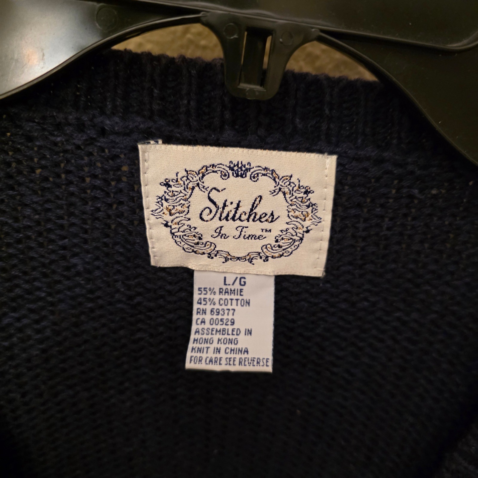Stitches In Time Vintage Floral Paisley Knit Cardigan Navy Blue Granny Large
