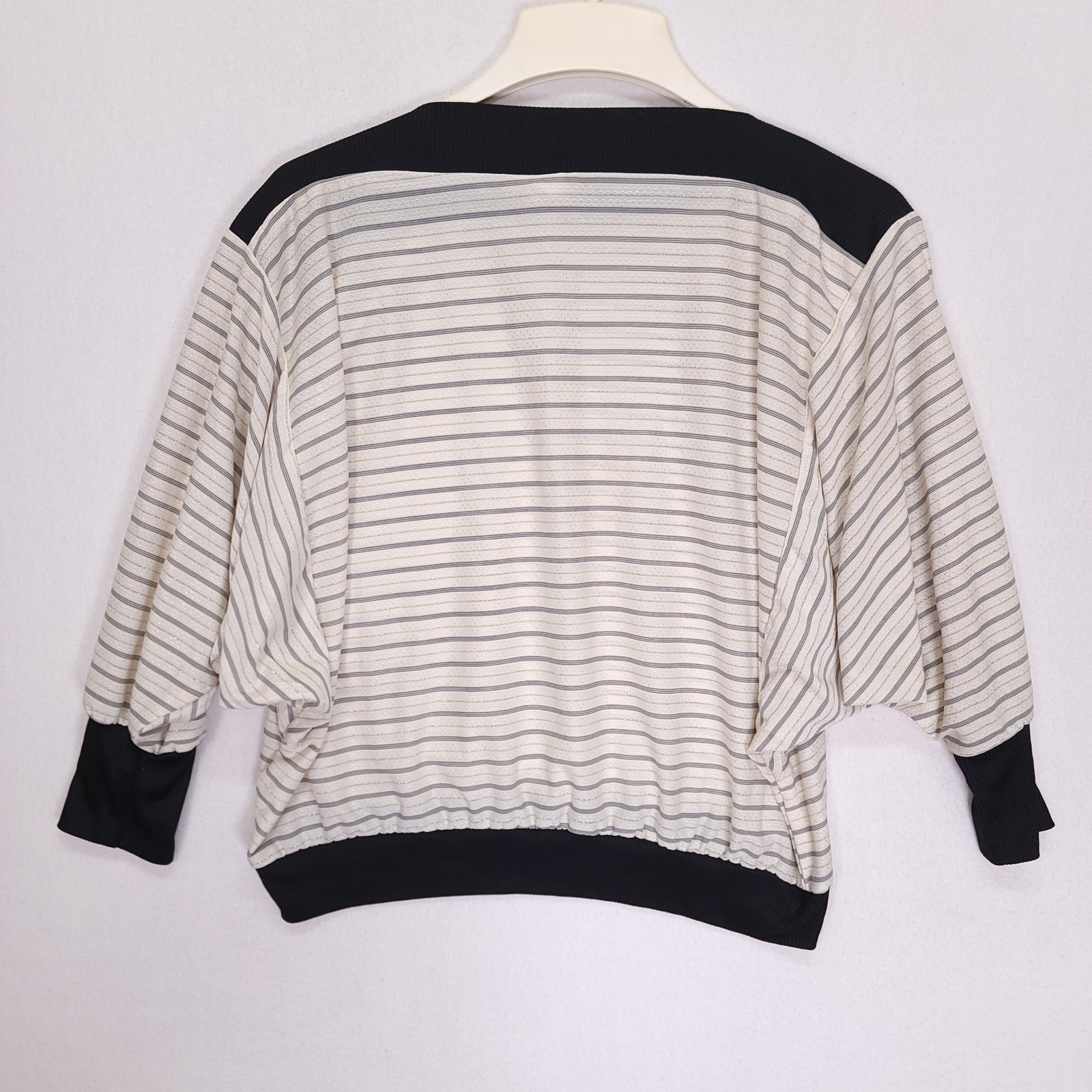 Vintage ReAction Plus California Batwing Striped Metallic Lurex Top Black Cream