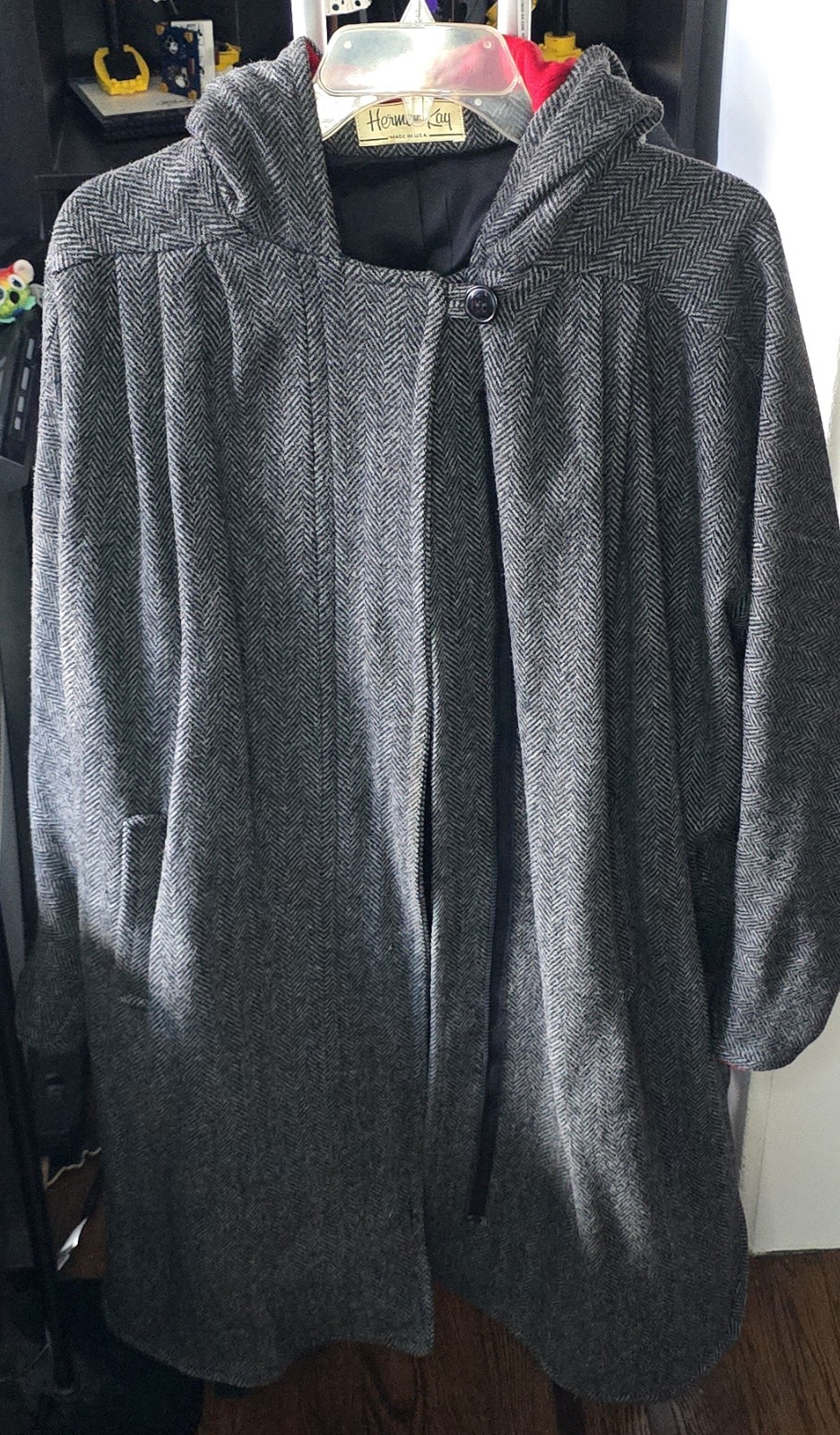 Vintage Women’s Gray Wool Coat – Herman Kay – Size L – ILGWU Union Made – 1980s