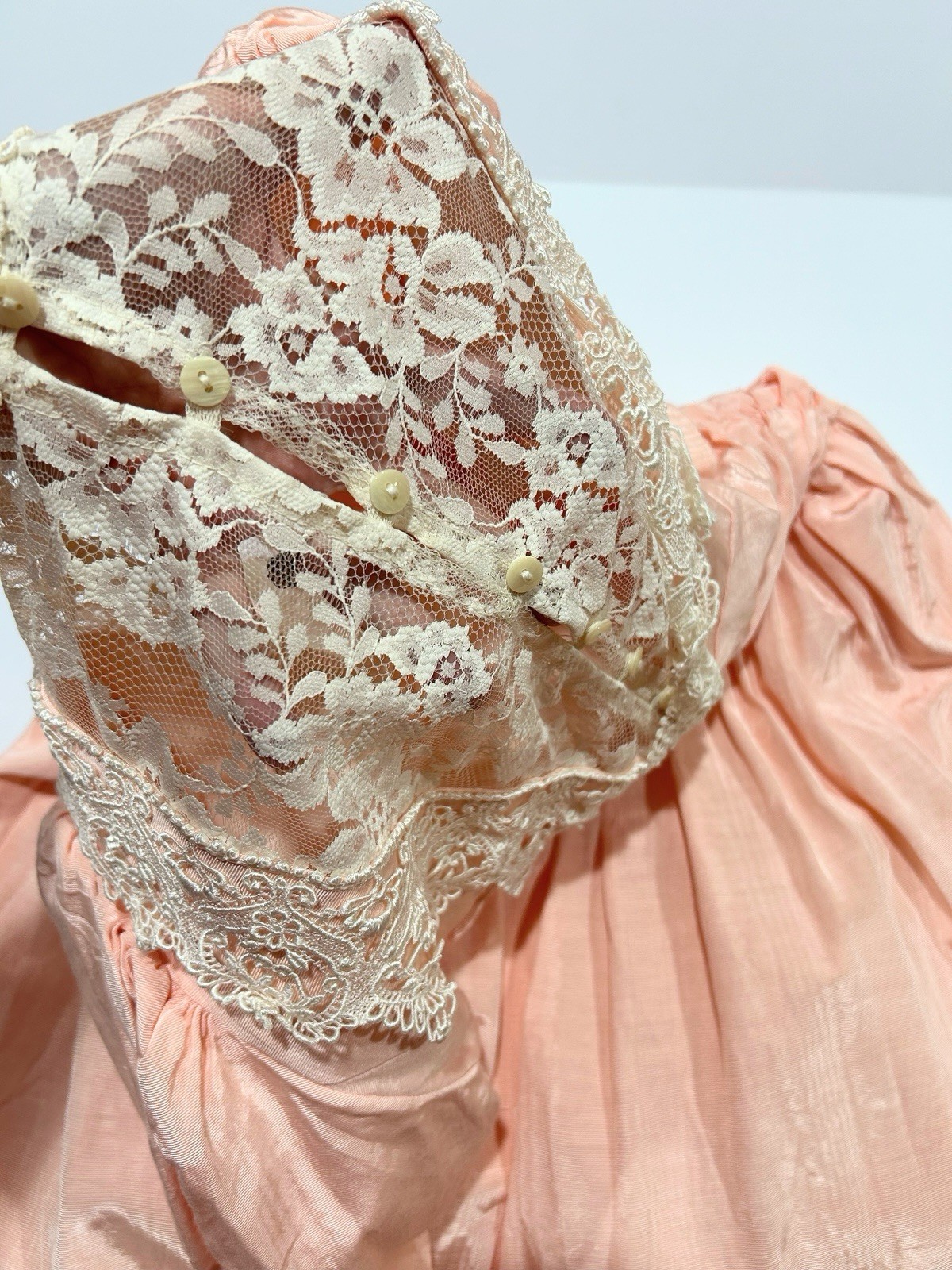 Vtg Scott McClintock Taffeta Lace Tea Dress Prom Victorian Peach Sz 14 FlawsREAD