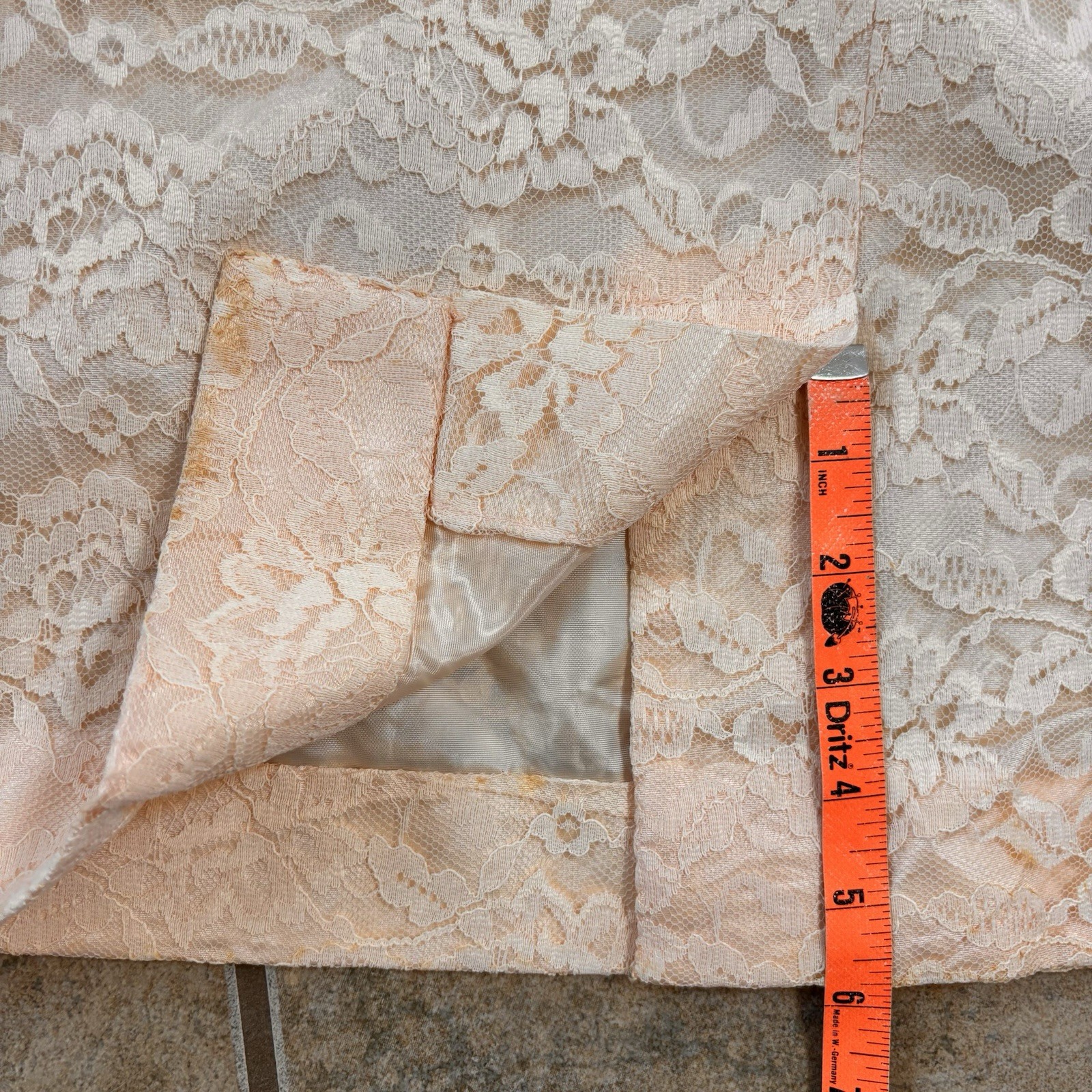 VTG Sears Fashion 2 Piece Lace Overlay Set Skirt & Top Pale Peach Lined Sz 12/14