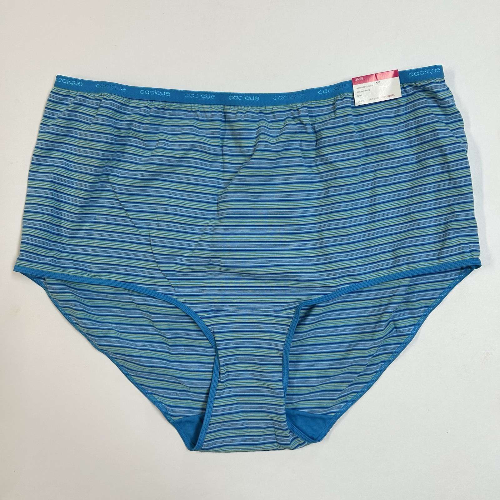 Vtg Cacique 26/28 Blue Stripe Sensual Curves Brief Granny Panties Cotton/Lycra