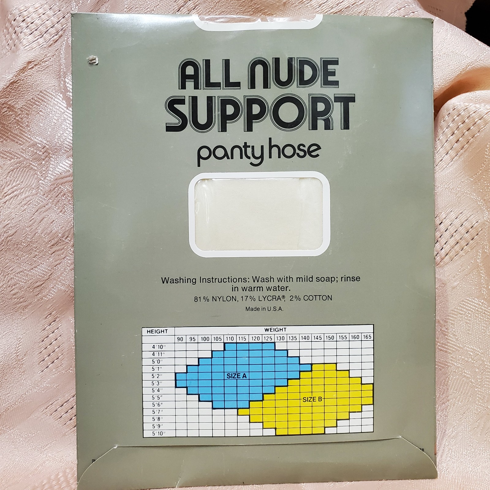 Vintage All Nude Support Panty hose W/ Model Size B 130-160 Lbs Off White