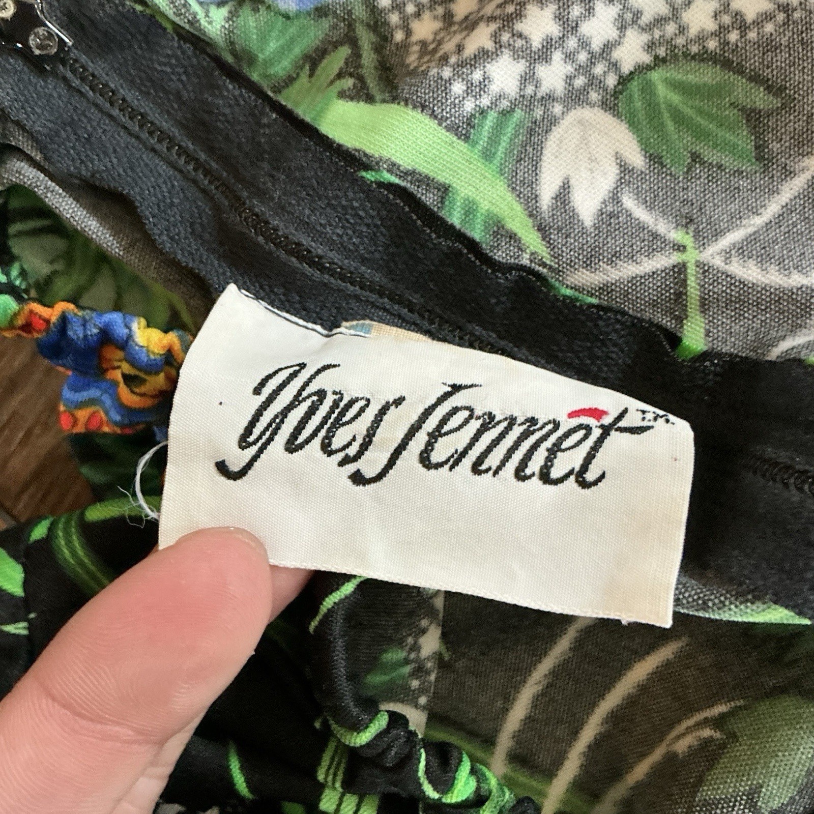 70s VINTAGE Yves Jennet Tropical Floral Midi Dress Size 14 Black Butterfly #6D6