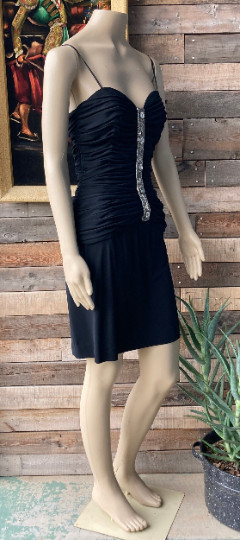 Vintage 1960’s Lilli Diamond Short Black Chiffon Ruched and Jeweled Mini Dress