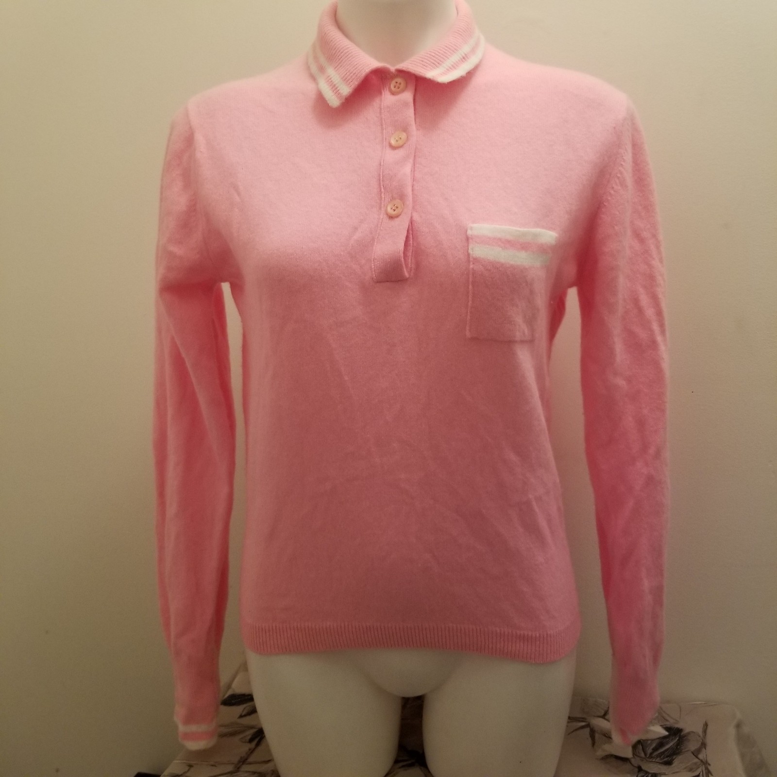 Vintage 1960s Bobbie Brooks Pink Lambs Wool Knit Sweater Collar M/40