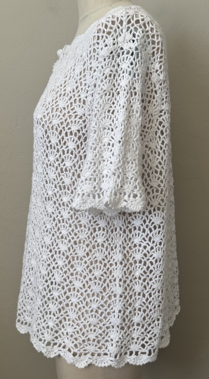 Vintage Crocheted Open Shawl Cardigan 20W XL White SS Boho Hippie Cover Up