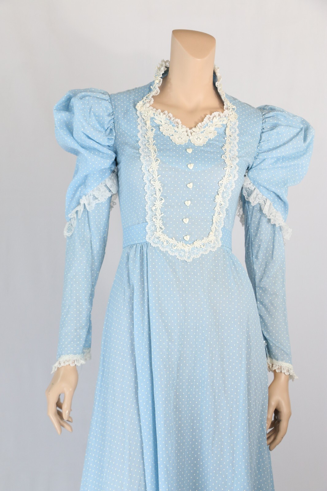 Do You Love Me? Vintage 70s 80s Blue & White Dot Prairie Party Prom Dress 7 NWT