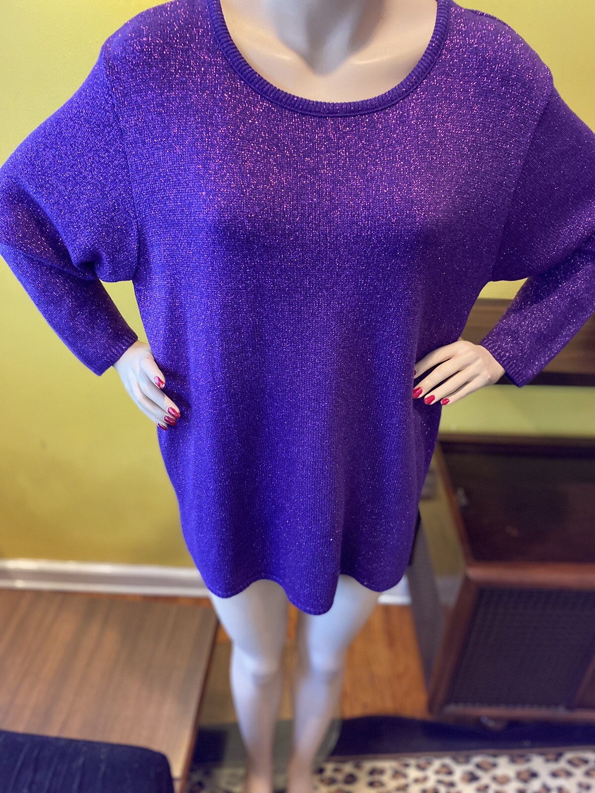 VINTAGE 1970’s PURPLE SPARKLE PULLOVER TUNIC Plus Size 1X