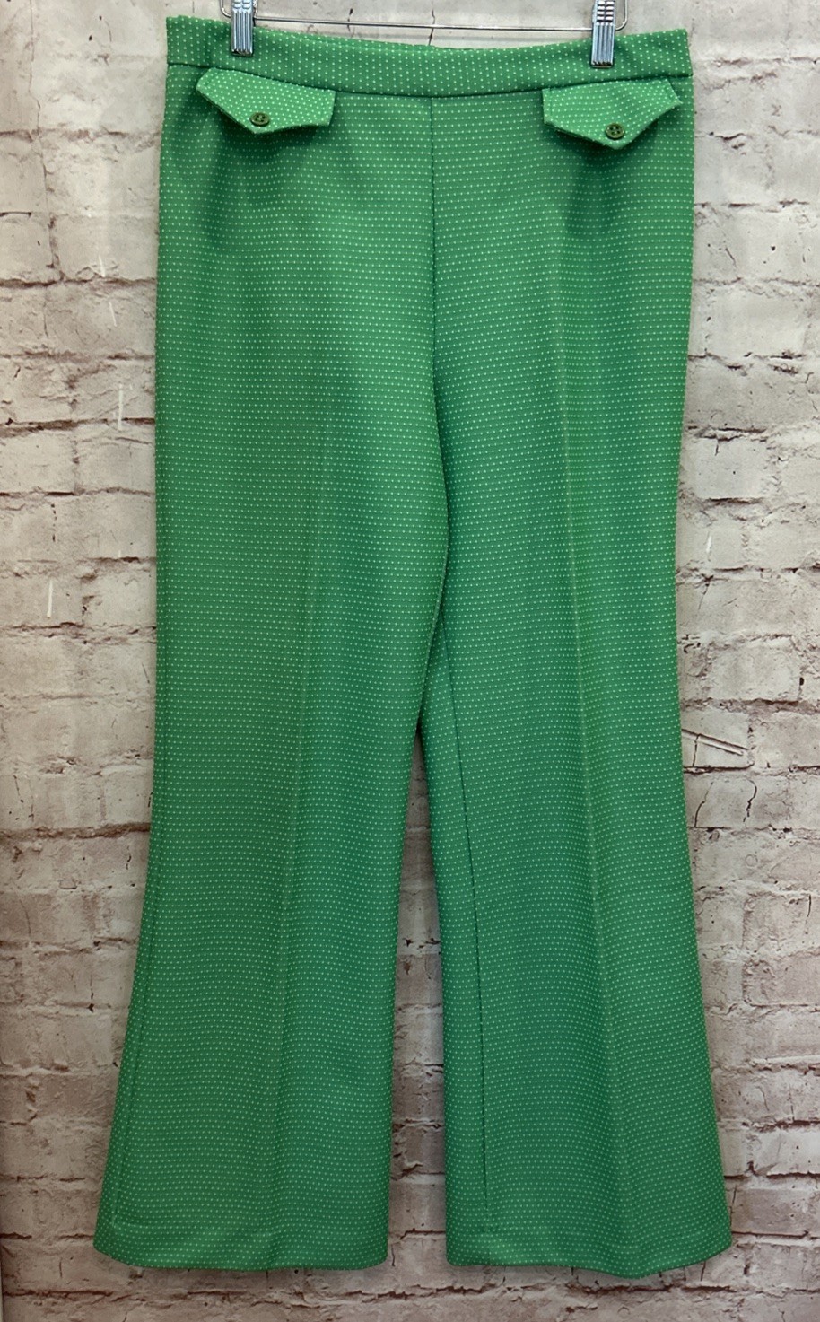 Vintage Alex Colman Pull On Flare Pants Polyester Green Mini Dot 31 x 30