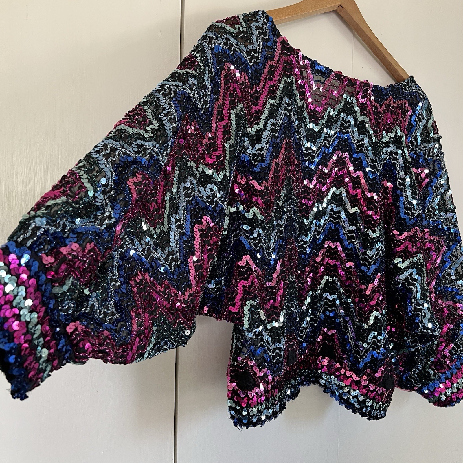 Vintage Rob Hill for Mister Jay. Sheer Beaded Sequins Dolman Disco Top Lrg
