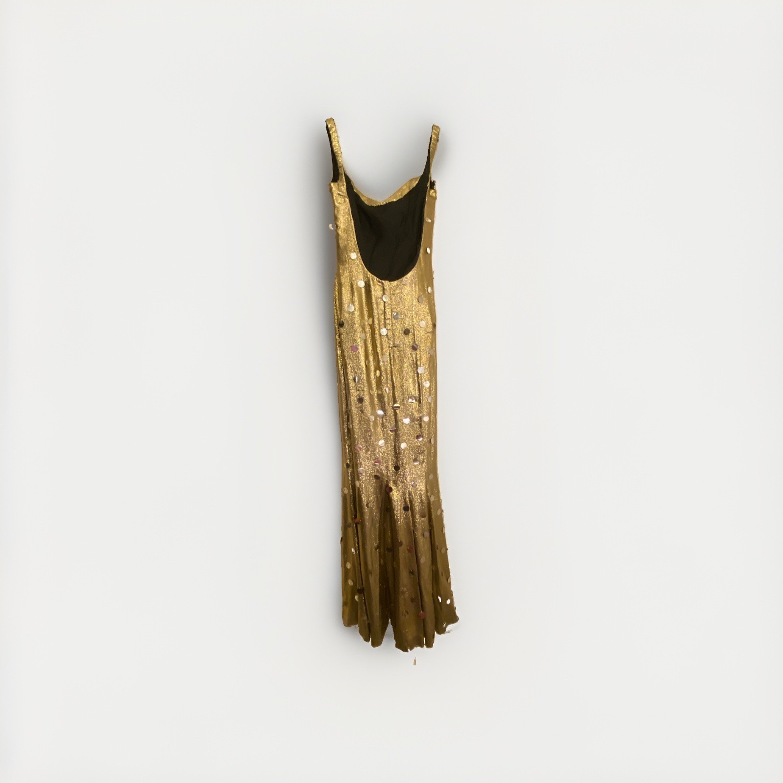 long evening dress gold + sequins in the style of the 30s large back neckline size 34