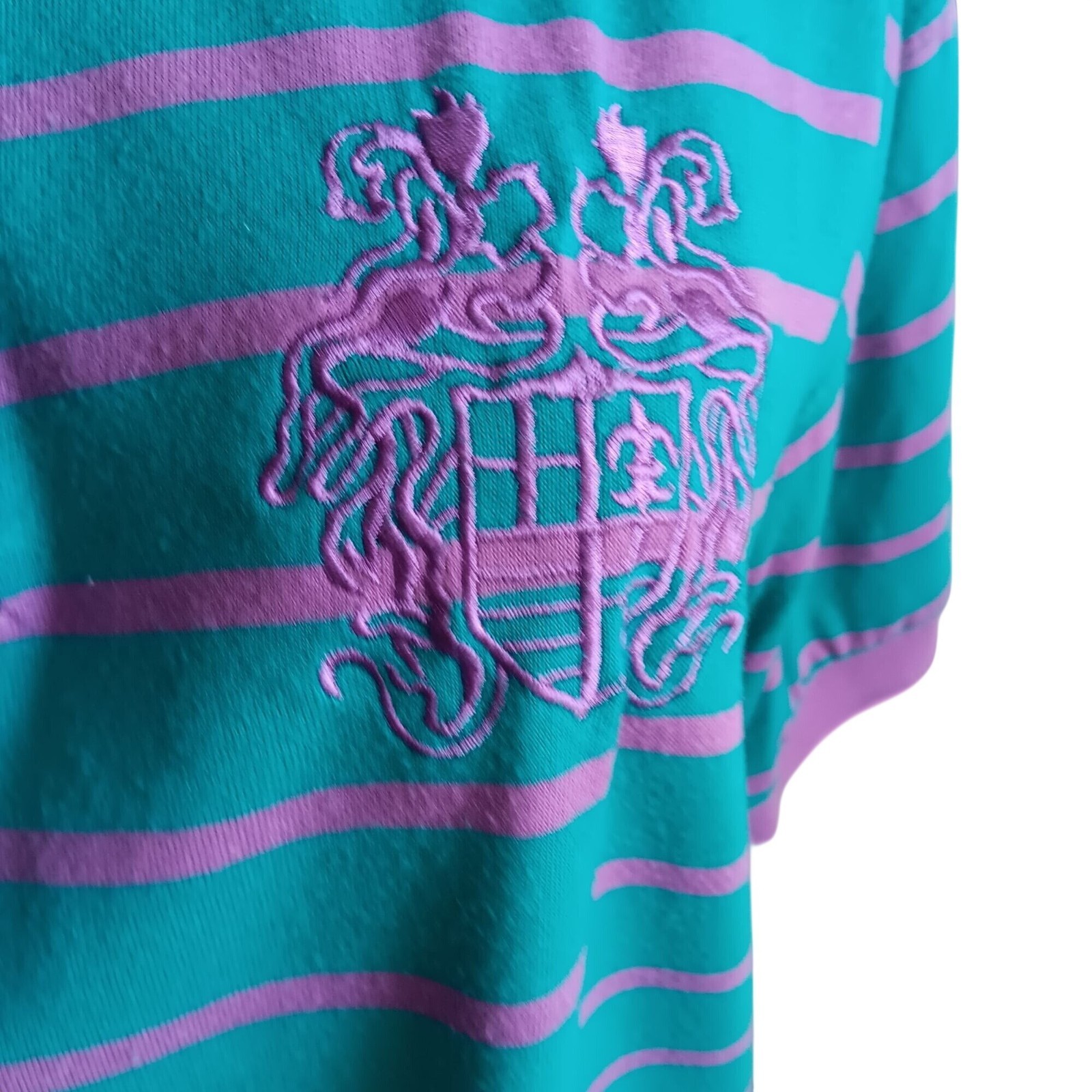 Women’s Polo Shirt Medium Vintage 1990’s Padded Shoulder Embroidered Logo