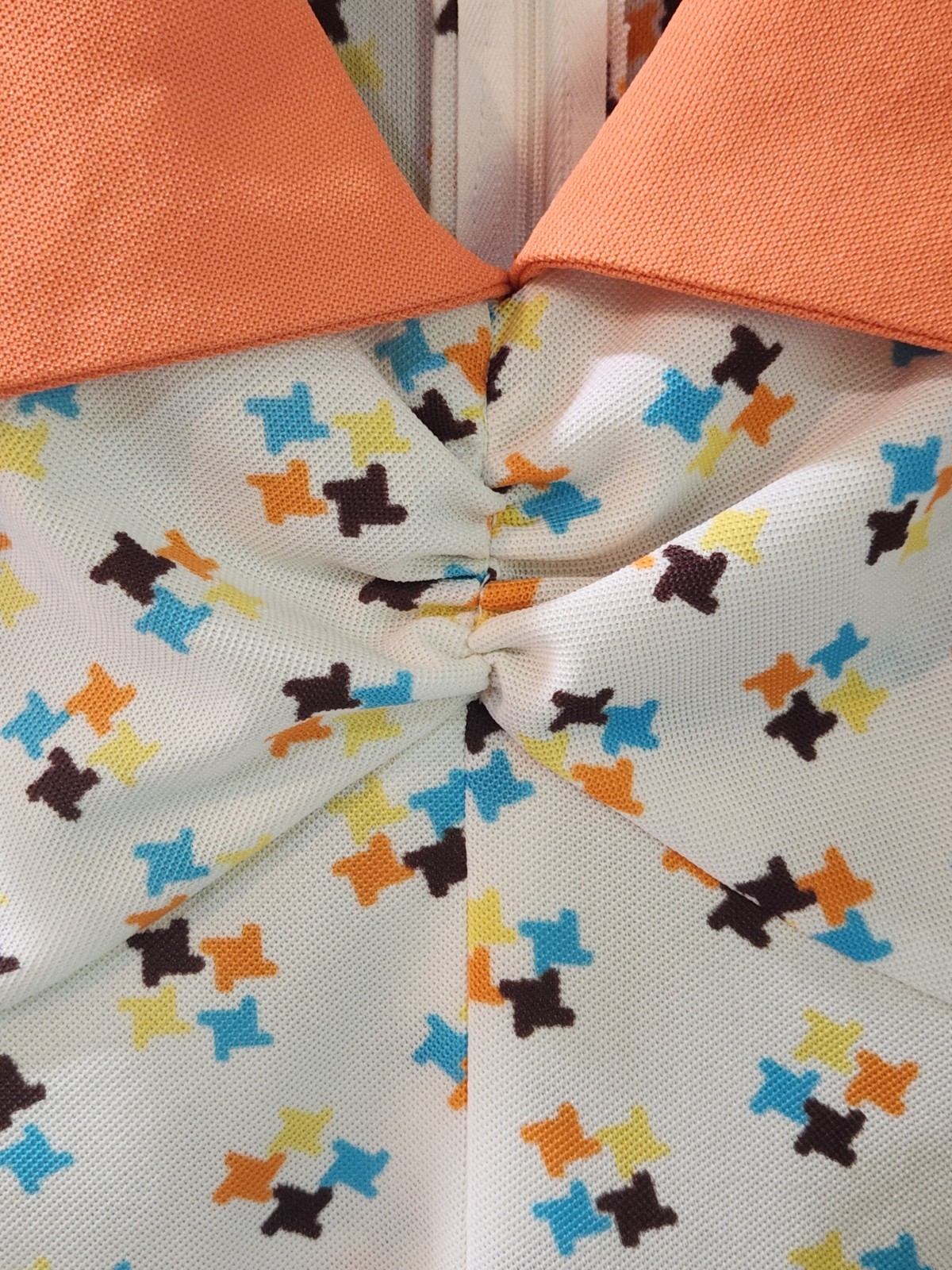Vintage 1960’s Handmade Orange Teal White Pleated Collar Mod Dress Size Small
