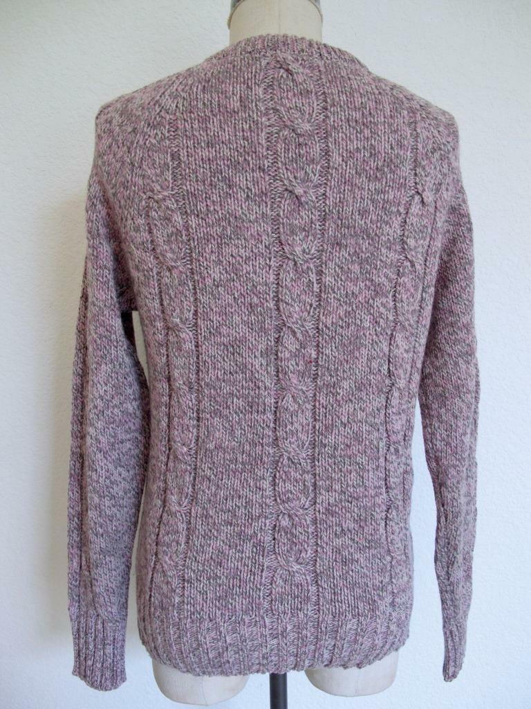 Vintage Carroll Reed Ski Shops Wool Cable Sweater S M Pink Taupe Leather Button