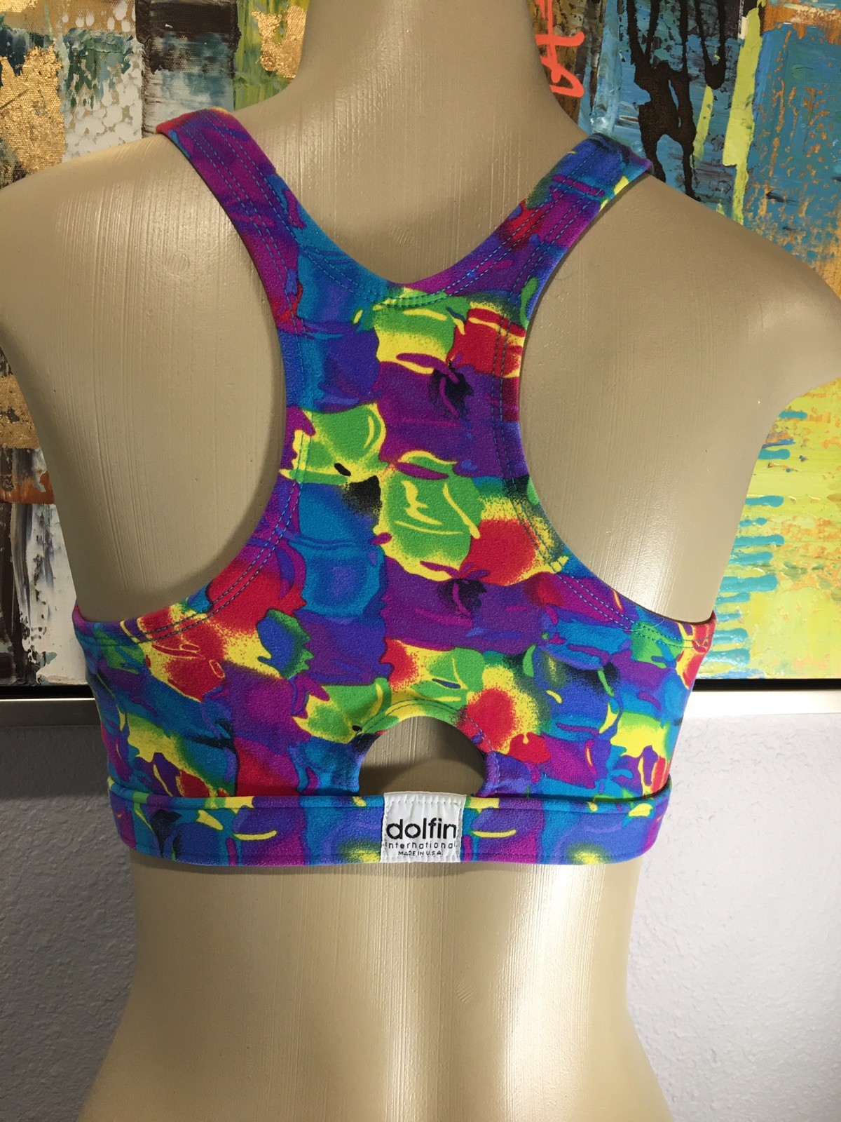 Vtg Dolfin Racerback Cotton Sports Bra Top Swim S USA