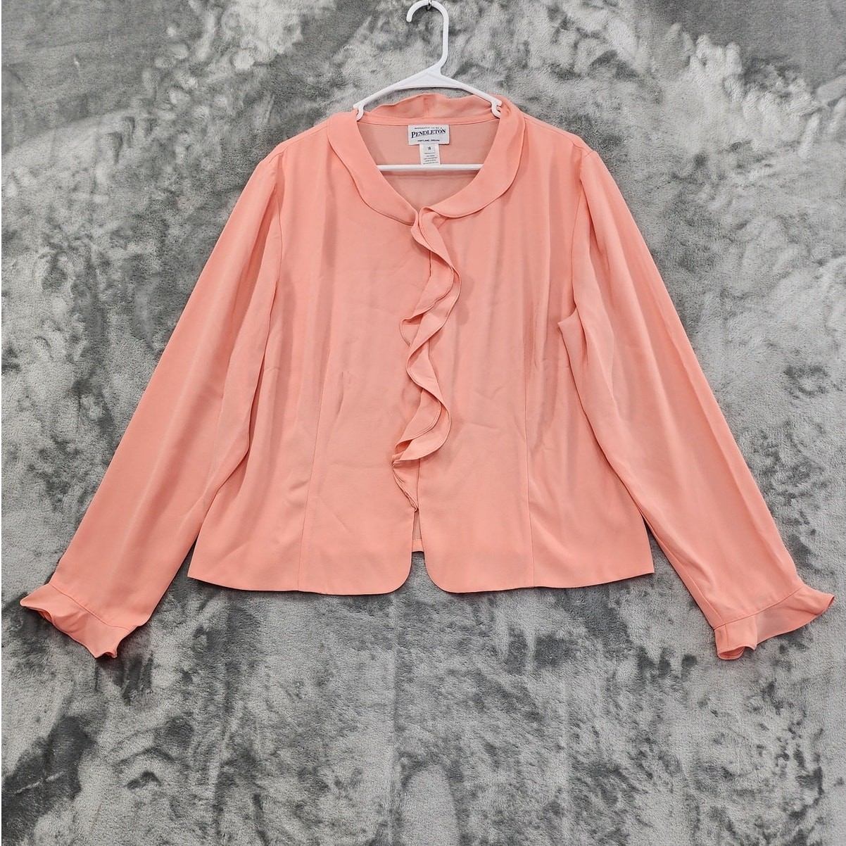 Vintage 90s Pendleton Top Womens 18 Orange Ruffled Long Sleeve Chiffon Office