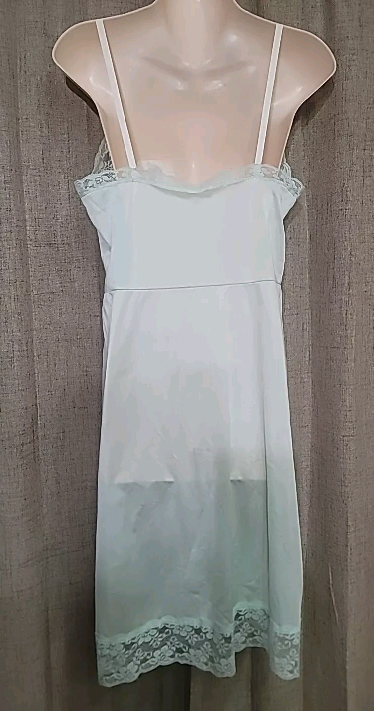 Vtg Sliperfection Full Slip Dress Lingerie Mint Non Cling Nylon Lace 34 READ