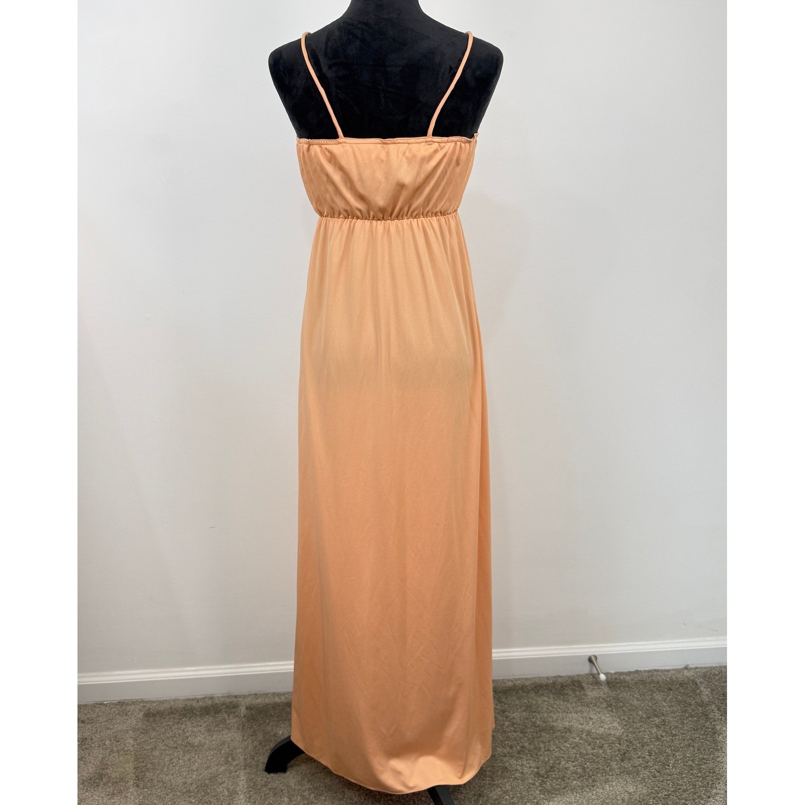 Vintage 70s Empire Waist Maxi Dress with Cape Bolero Womens Small Peach Apricot