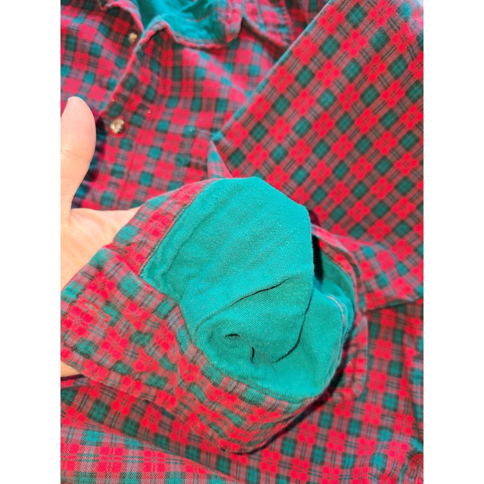 L.L.Bean Women Flannel Shirt Large Red Green Plaid USA Made Vintage outdoorsy