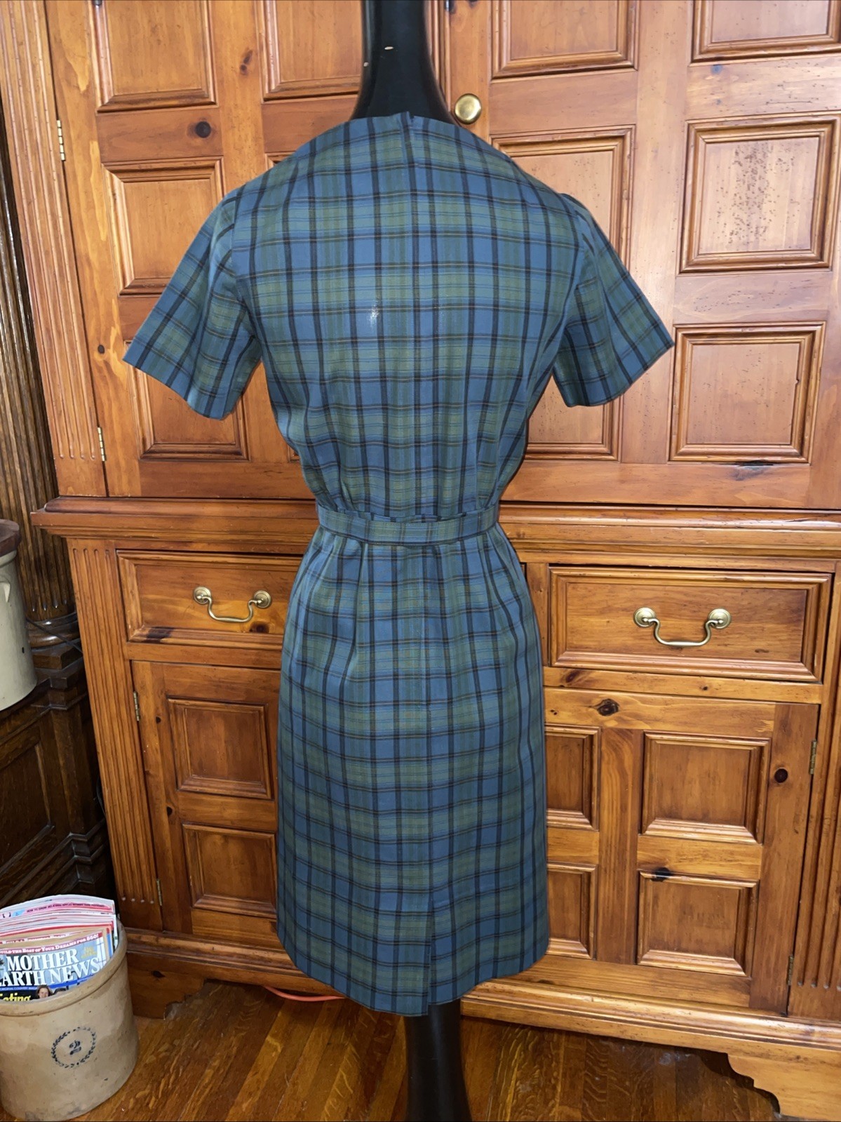 Vintage 60s Nelly Don Dress Jacket 2 Piece Set Blue Green Tartan Plaid Jacki ‘O