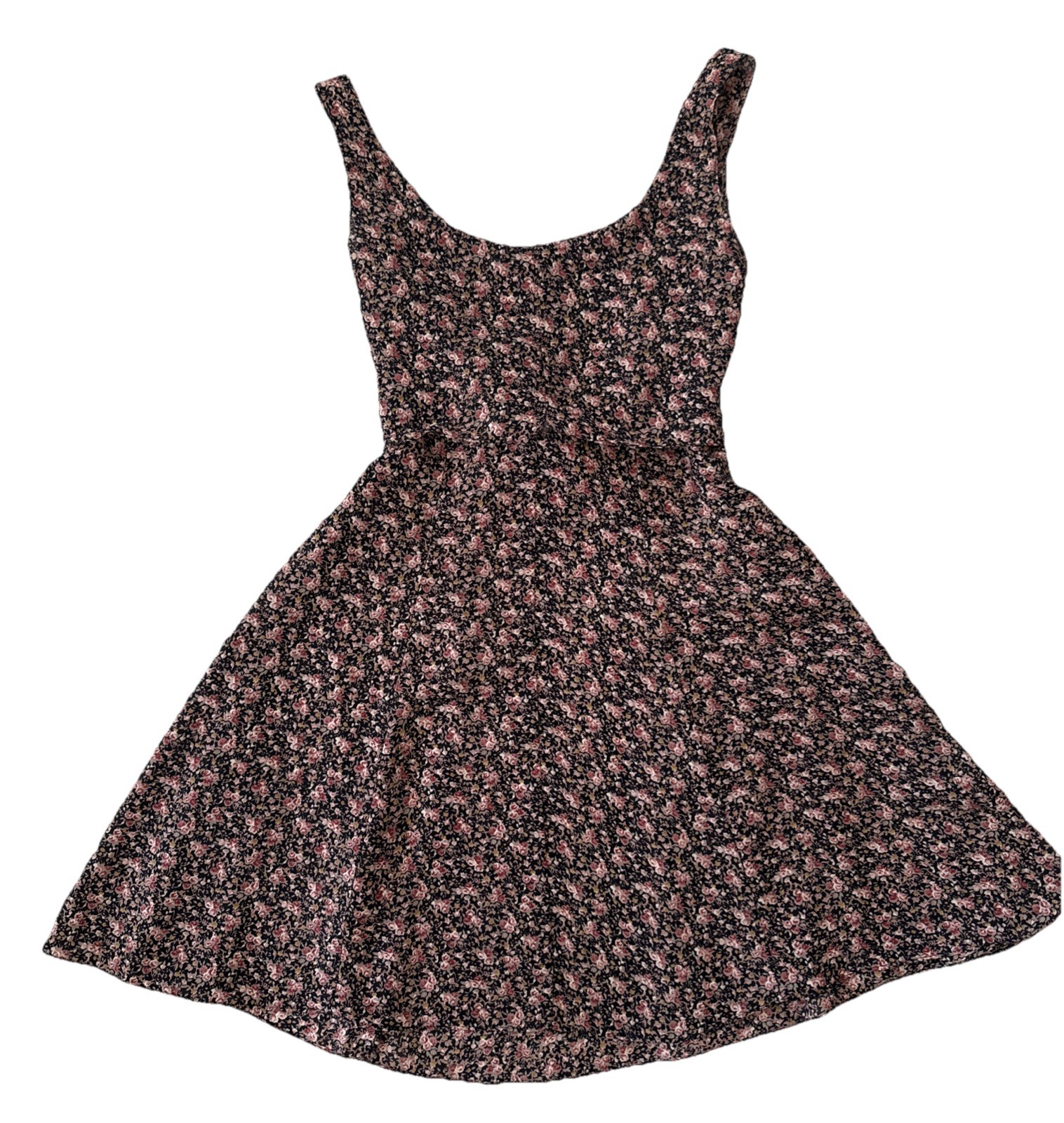 Vintage 90s Alyn Paige Floral Flare Skirt Mini Dress With Tie Back Size XS*