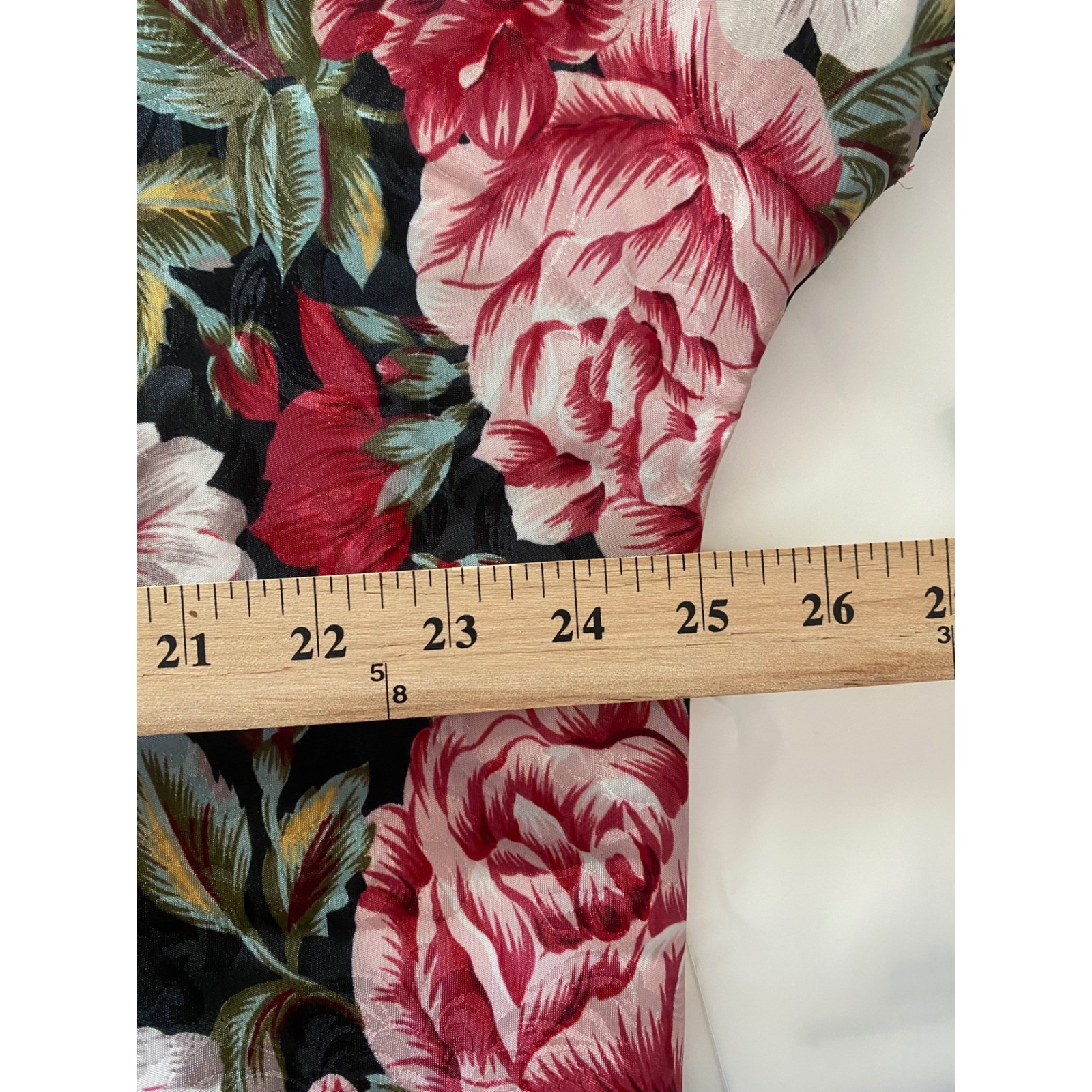 Just For Women Vintage Floral Lace Trim Nightgown Top Black Red XL Made in USA