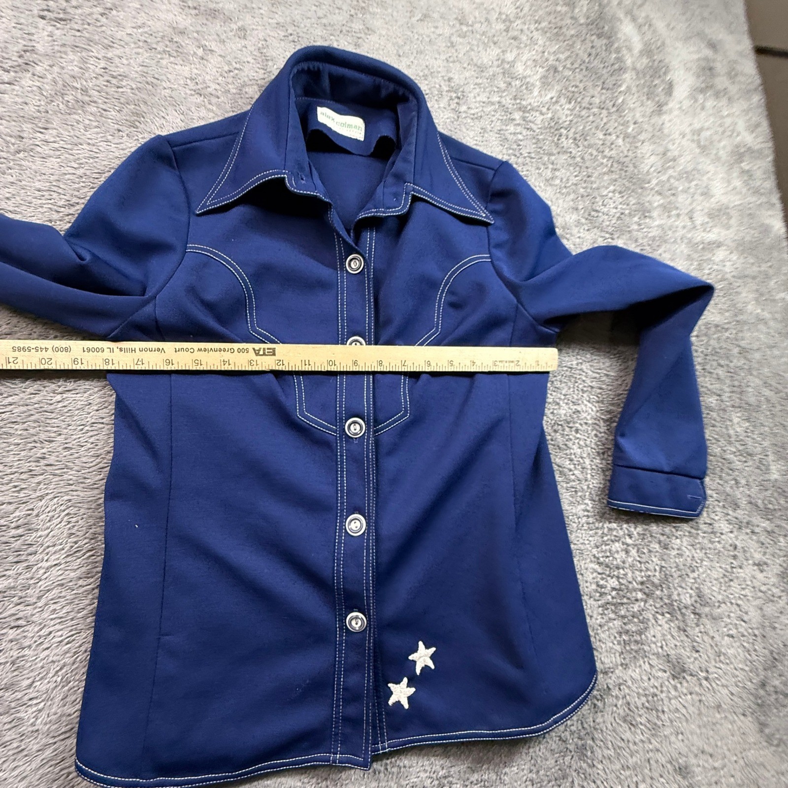 Alex Coleman Button Up Shirt Womens M/L Blue Excellent Vintage 70s Western Rodeo