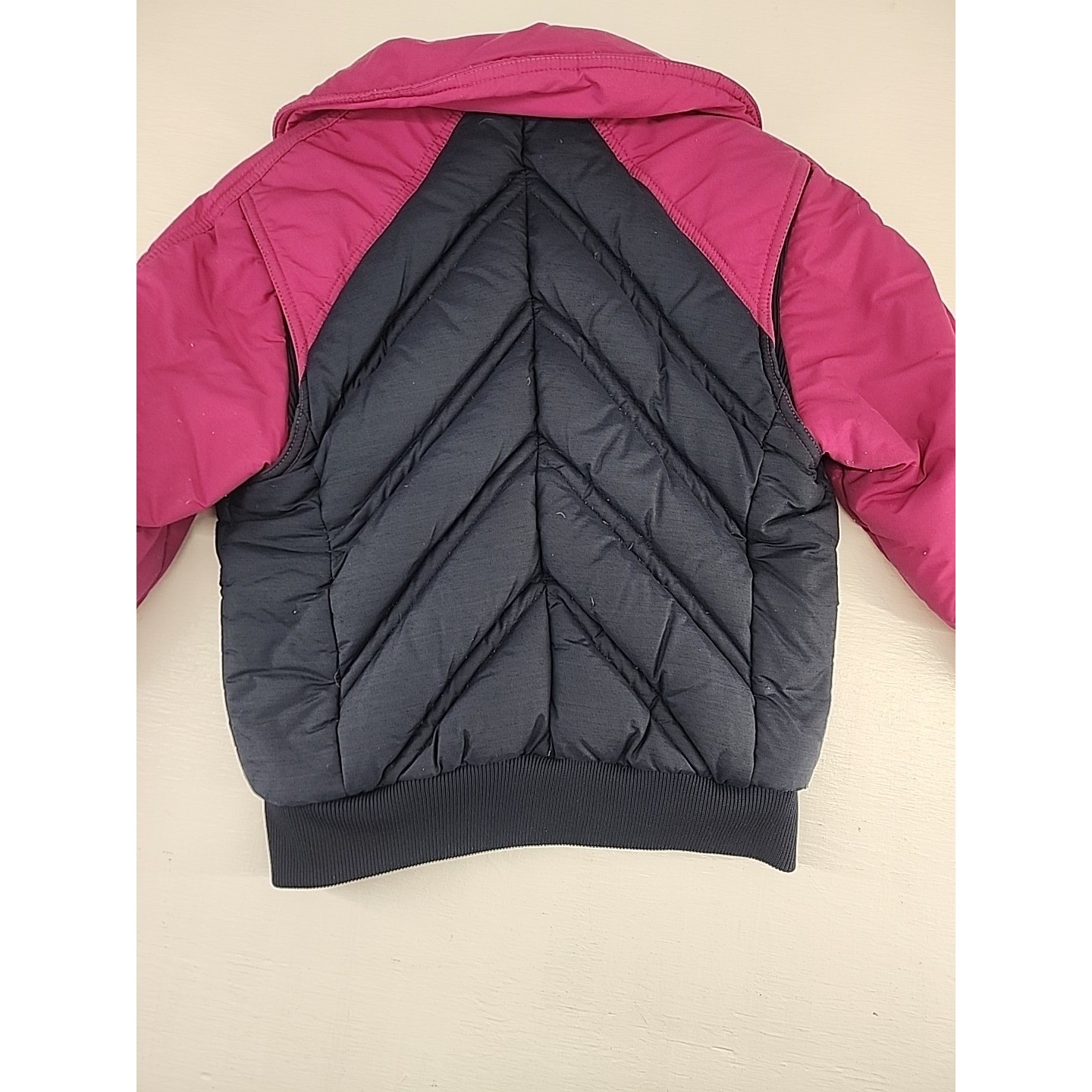 Roffe Vintage Navy Pink Quilted Chevron Puffer Ski Jacket Made in USA Womens XS