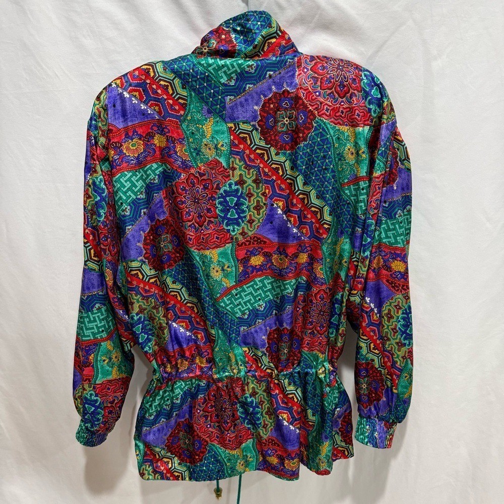 Lavon Petites PM Vintage Windbreaker Jacket Festival Retro Patchwork Print Event