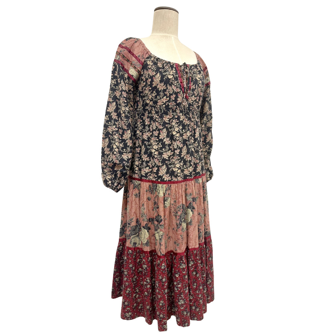 Vintage 1970s Young Edwardian by Arpeja Floral Patchwork Tiered Boho Dress