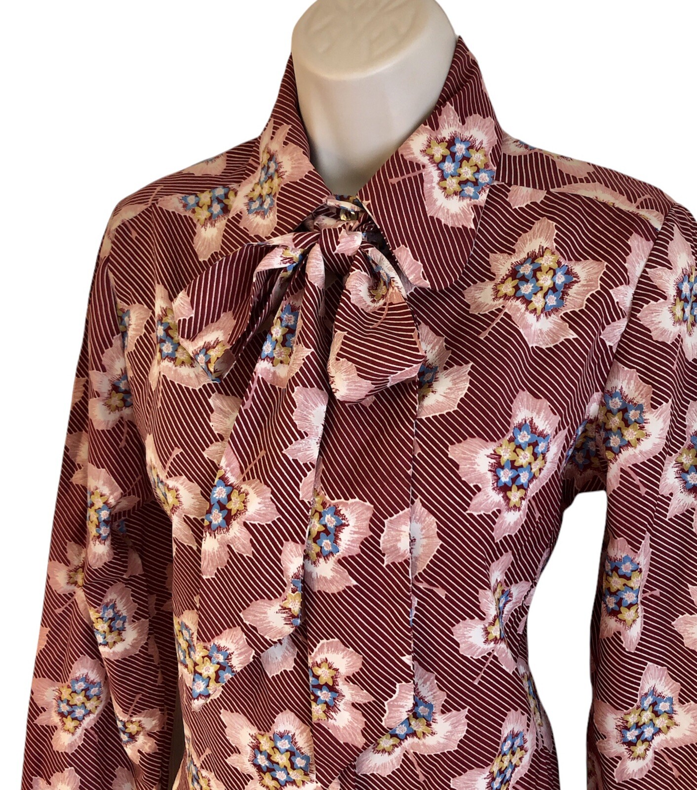 Vintage 1980s Late Edition Catalina Womens Blouse Pussy Bow Tie Neck Size 12 M