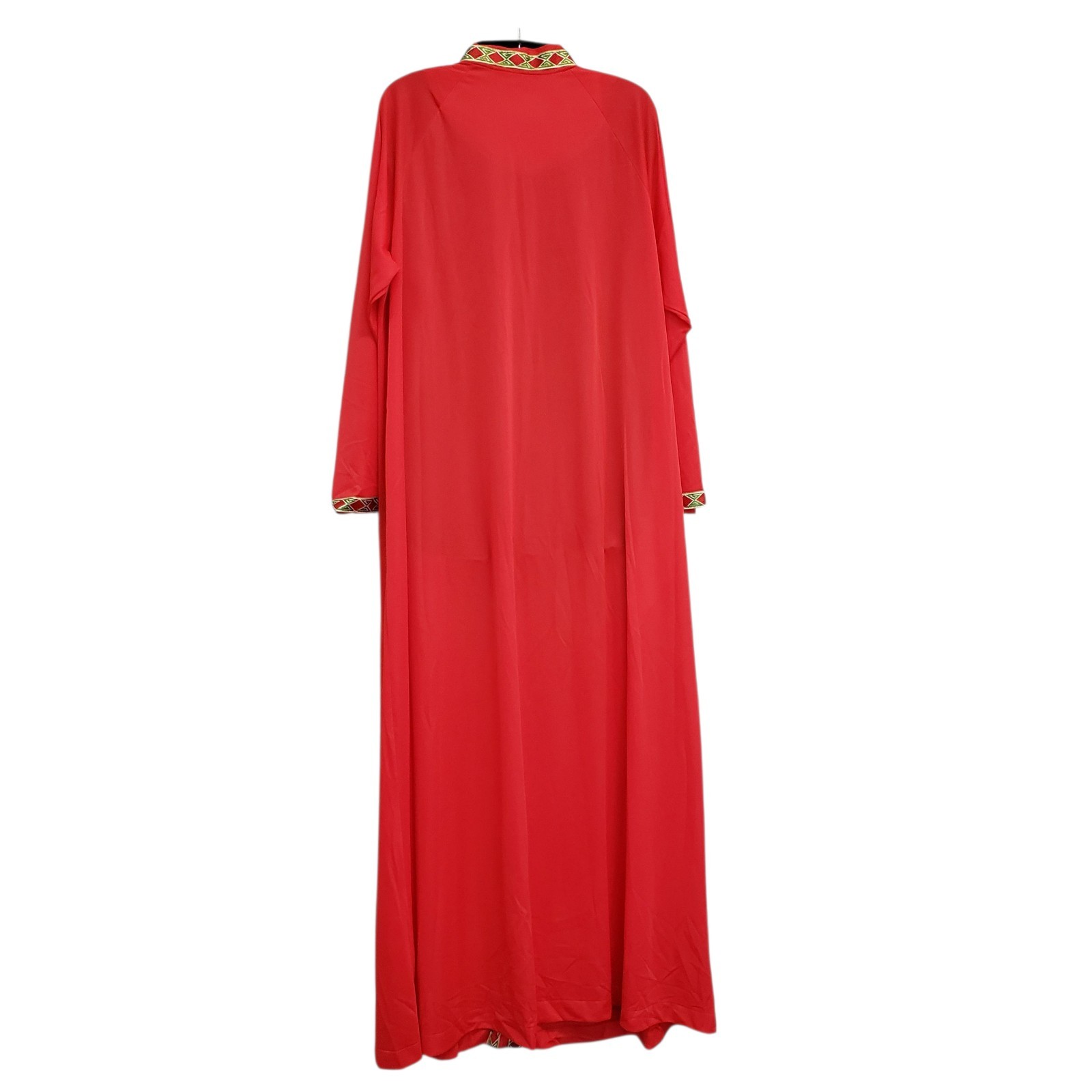 Vintage Lorraine Long Caftan Robe Half Zip Kaftan Maxi M Red Nylon Gold Trim M