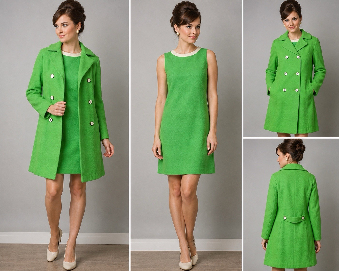 Vintage 60s R&L Green Mod Dress Matching Coat Set Womens 10 Go Go Jackie O
