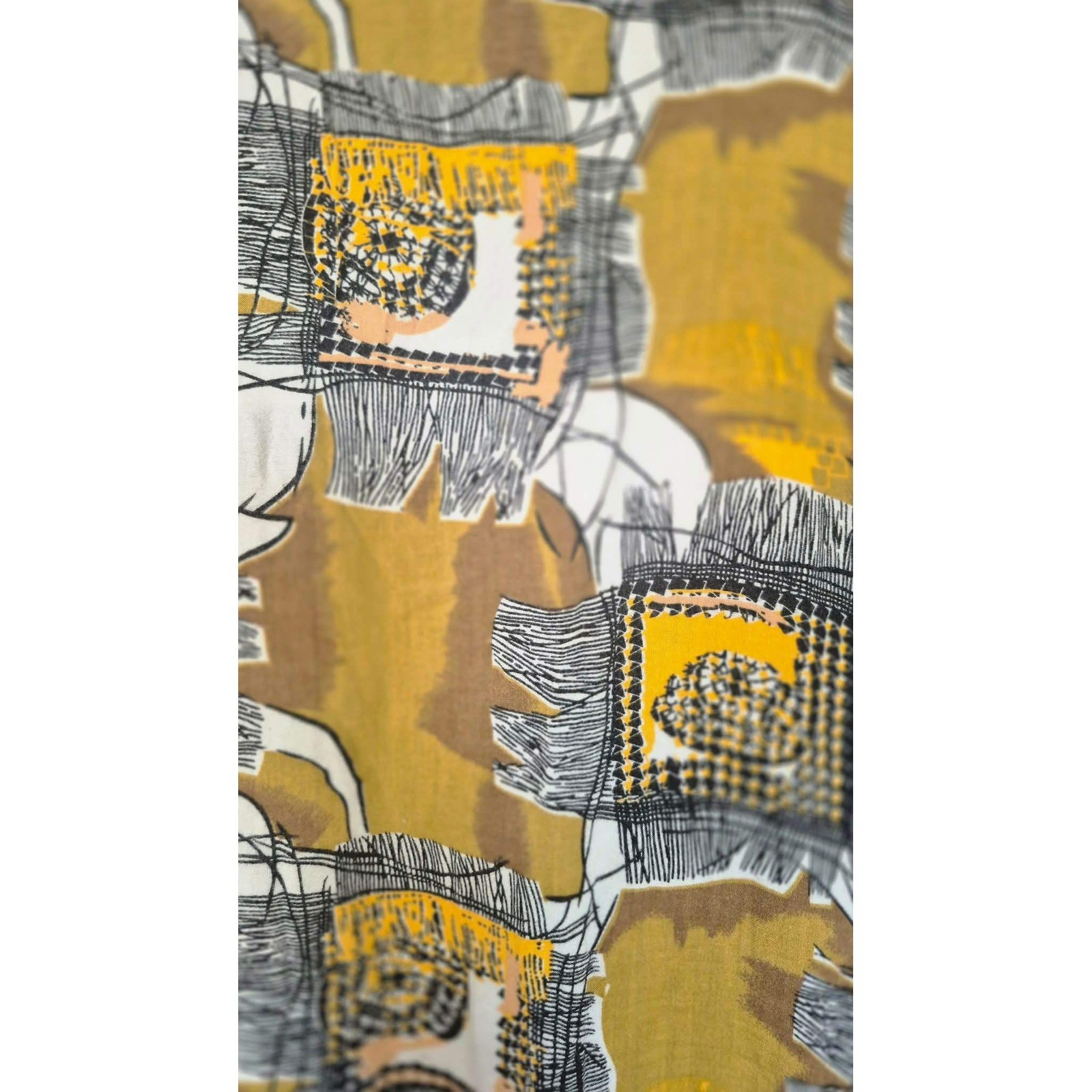 Vintage 1980s Abstract Geometric Print Shift Dress Mustard Yellow Orange Retro S