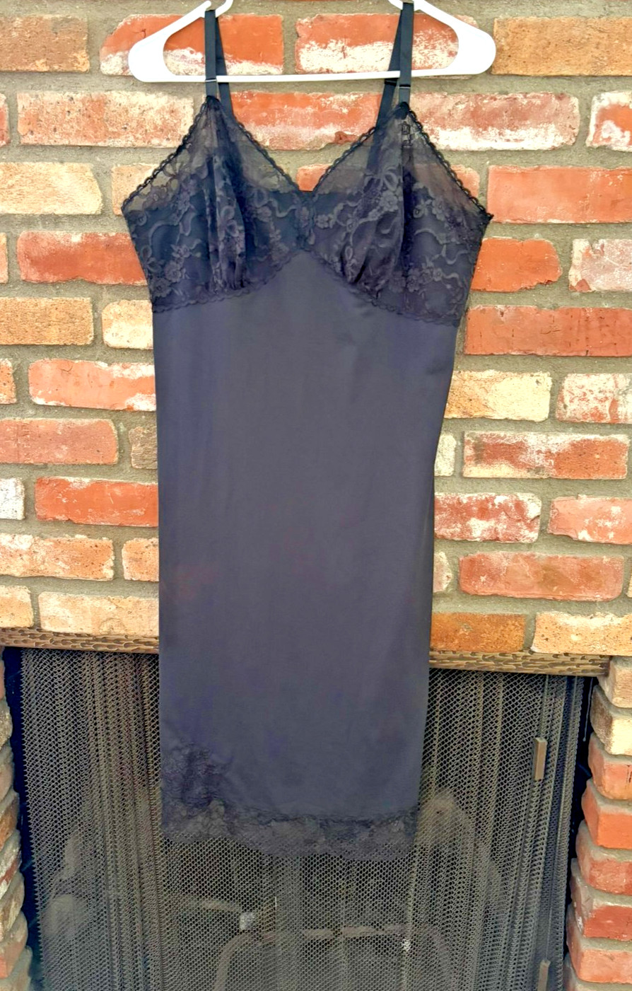 Amazing Vintage Artemis Black Full Slip, Size 38-40 Tall, All-Lace Bust!